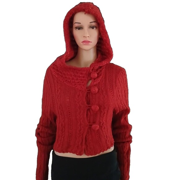 Cable Knit Sweater Lagenlook Hand Knit by Dollie Wool Flared Long Sleeve Buttons - Picture 2 of 11